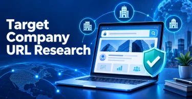 Target company URL research and website verification process