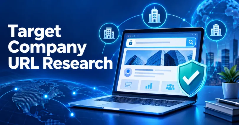 Target company URL research and website verification process